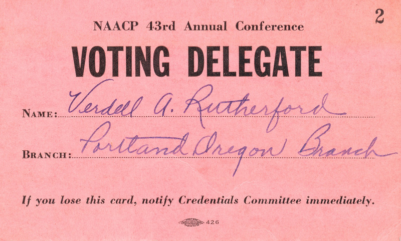 Verdell Rutherford's NAACP delegate card