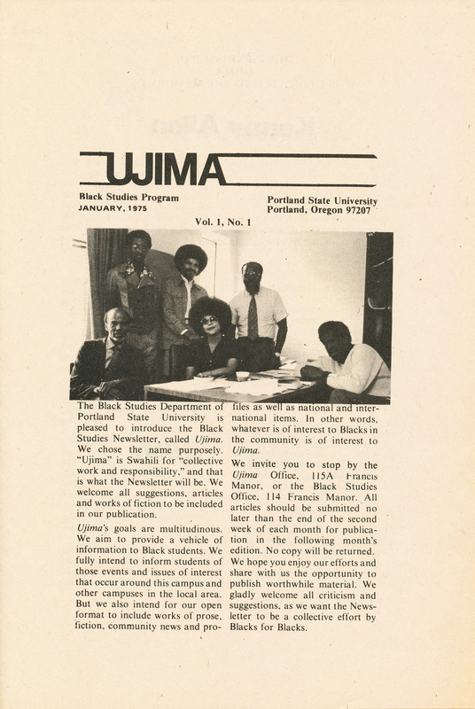 Ujima, vol.1 no.1 (January 1975) front cover