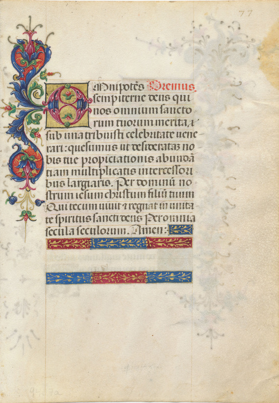 Leaf from a book of hours in Latin (recto)