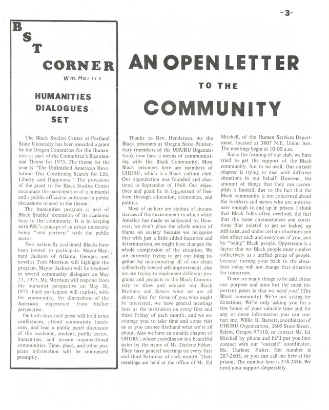Ujima vol. 1 no. 3 p. 3, "An Open Letter to the Community"