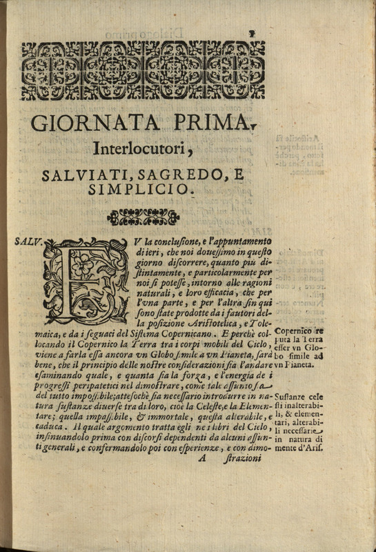 Giornata Prima, Dialogo di Galileo Galilei, 1632