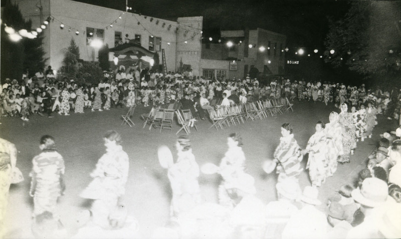 Bon odori with participants dancing clockwise, Sacramento, 1930s