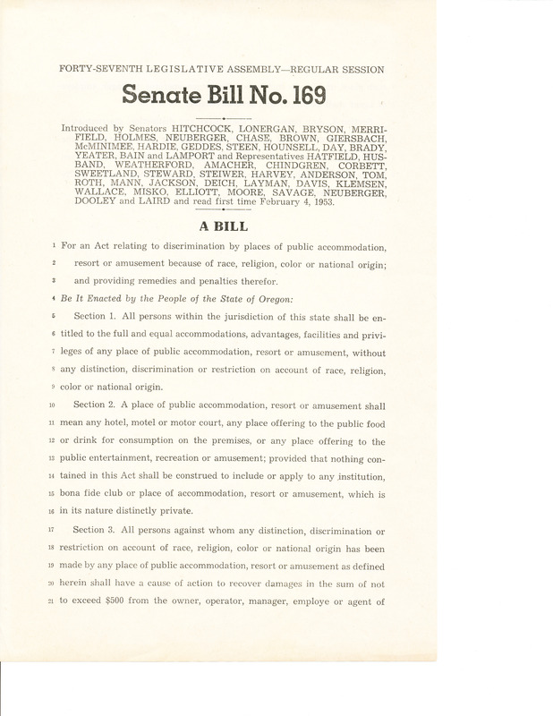 Senate Bill No. 169, page 1