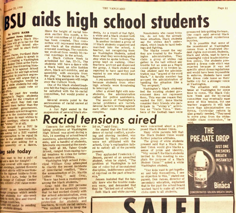 Black Student Union article Vanguard Nov 22 1968