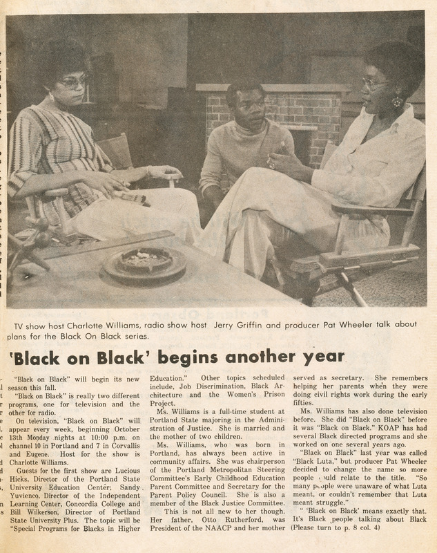 Portland Observer article on "Black on Black" TV program